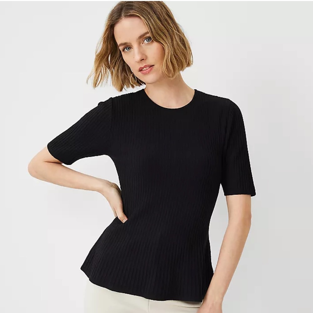 Ann Taylor Flare Sweater Top Size XS Black